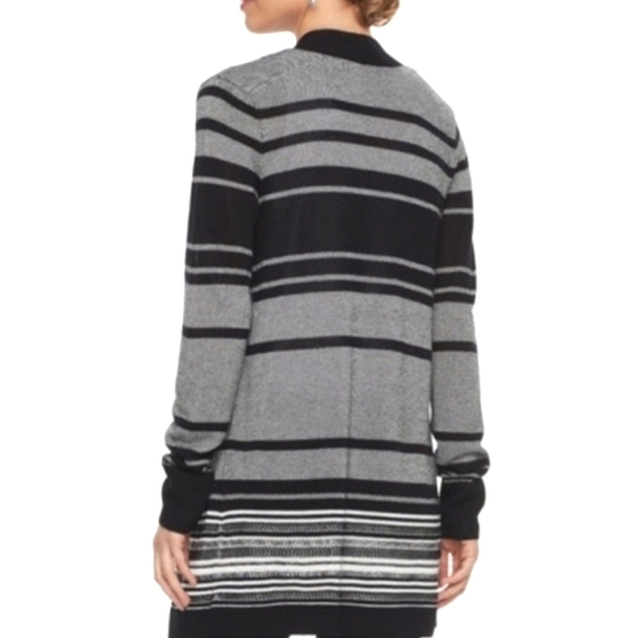 APT 9 Gray & Black Light Weight Long Sleeve Knit Striped Cardigan Sweater Large - Picture 2 of 8